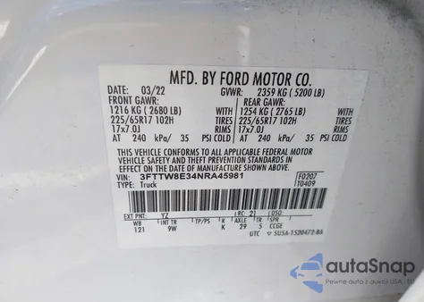 2022 Ford Maverick Xl из США, поврежденный, VIN 3FTTW8E34NRA45981